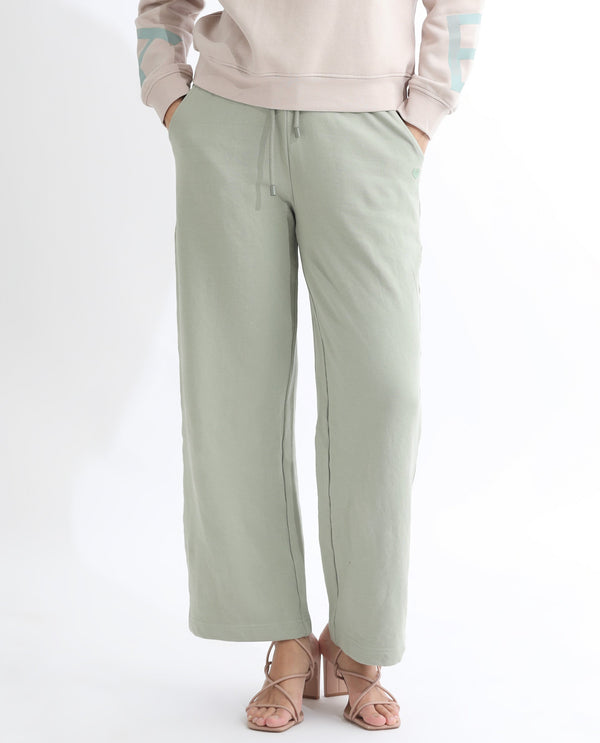 Rareism Women Pazoo T Dusky Green Cotton Blend Fabric Flared Solid Mid Rise Ankle Length Track Pant