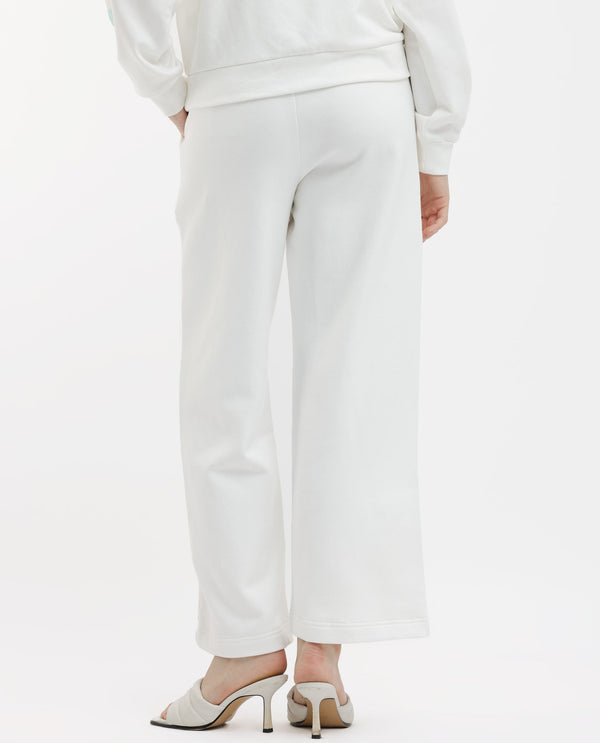 Rareism Articale Women Pazoo F1 Off White Cotton Blend Fabric Drawstring Closure Flared Fit Plain Ankle Length Track Pant