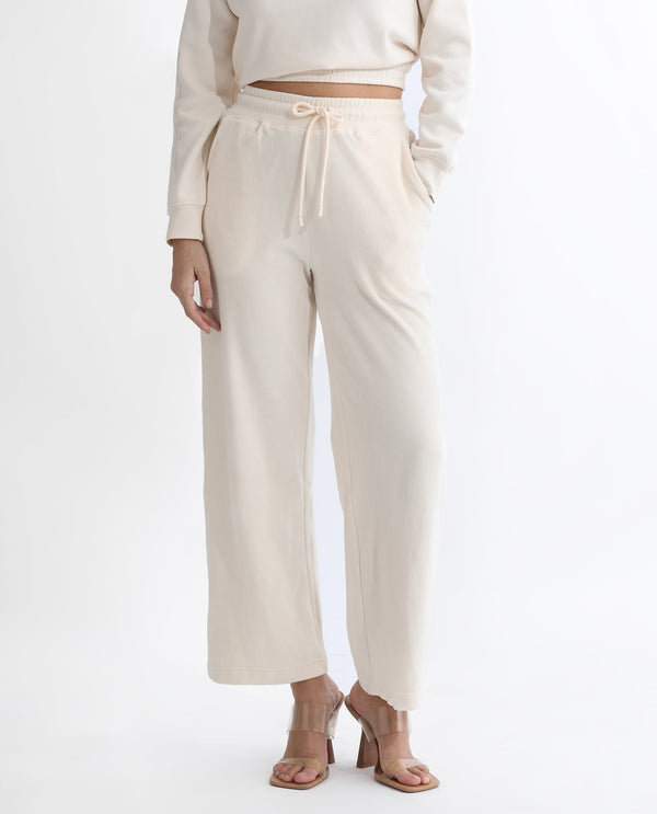 Rareism Women Pazoo Tt Beige Cotton Blend Fabric Flared Solid Mid Rise Ankle Length Track Pant