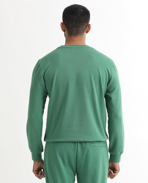Rare Rabbit Men's Pectin Green Cotton Polyester Fabric Full Sleeves Graphic Print Sweatshirt