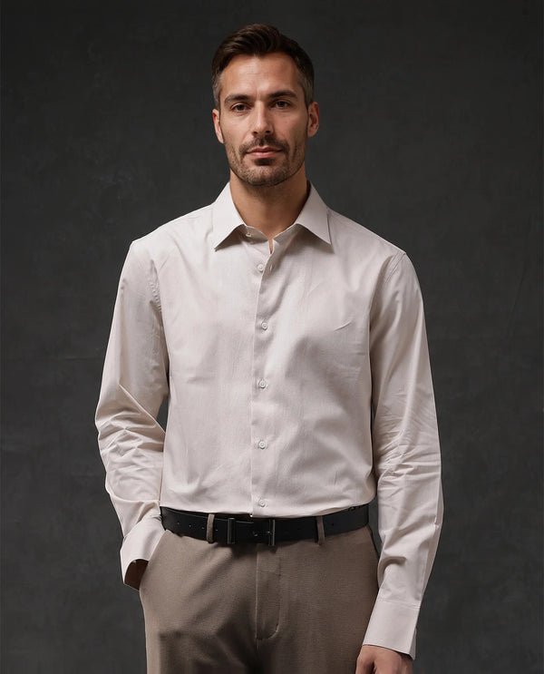 Rare Rabbit Men Pedron Beige Cotton Fabric Full Sleeve Regular Fit Solid Party Shirt