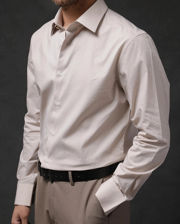 Rare Rabbit Men Pedron Beige Cotton Fabric Full Sleeve Regular Fit Solid Party Shirt