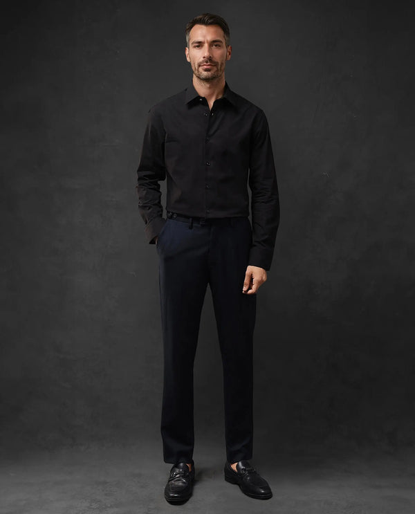 Rare Rabbit Men Pedron Black Cotton Fabric Full Sleeve Regular Fit Solid Party Shirt