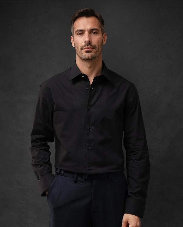 Rare Rabbit Men Pedron Black Cotton Fabric Full Sleeve Regular Fit Solid Party Shirt