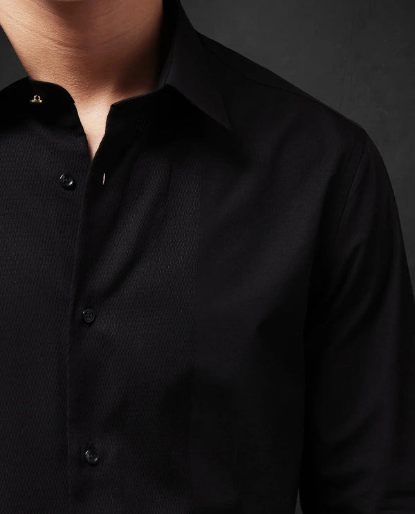 Rare Rabbit Men Pedron Black Cotton Fabric Full Sleeve Regular Fit Solid Party Shirt