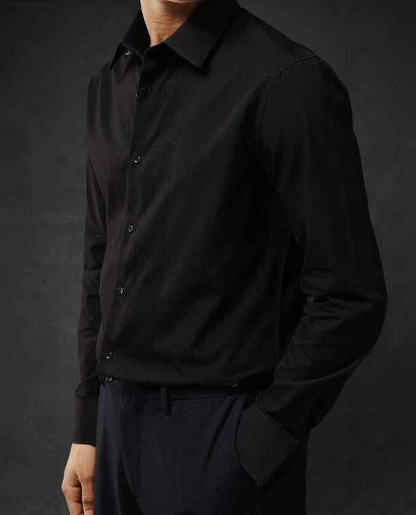 Rare Rabbit Men Pedron Black Cotton Fabric Full Sleeve Regular Fit Solid Party Shirt