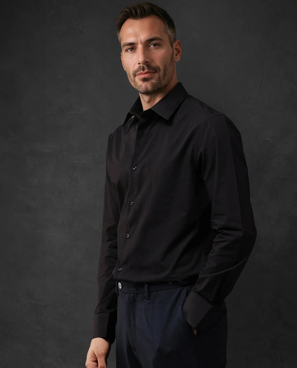 Rare Rabbit Men Pedron Black Cotton Fabric Full Sleeve Regular Fit Solid Party Shirt