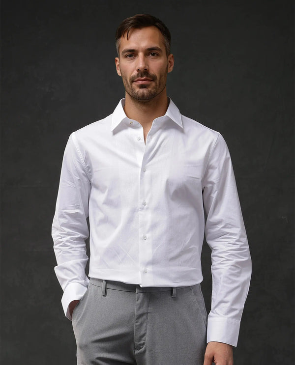 Rare Rabbit Men Pedron White Cotton Fabric Full Sleeve Regular Fit Solid Party Shirt