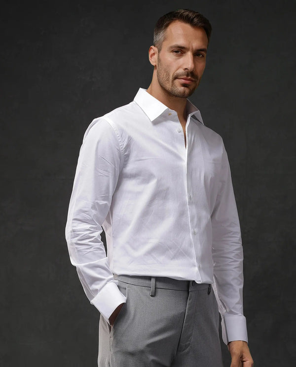 Rare Rabbit Men Pedron White Cotton Fabric Full Sleeve Regular Fit Solid Party Shirt