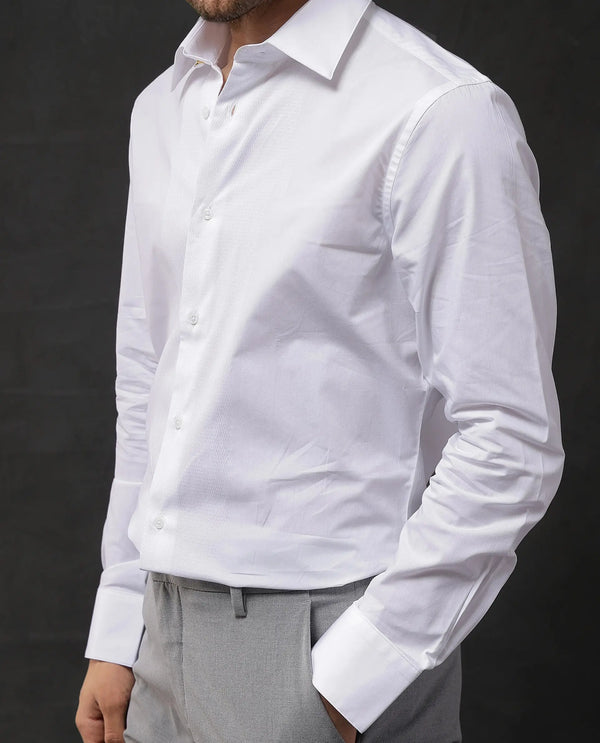 Rare Rabbit Men Pedron White Cotton Fabric Full Sleeve Regular Fit Solid Party Shirt