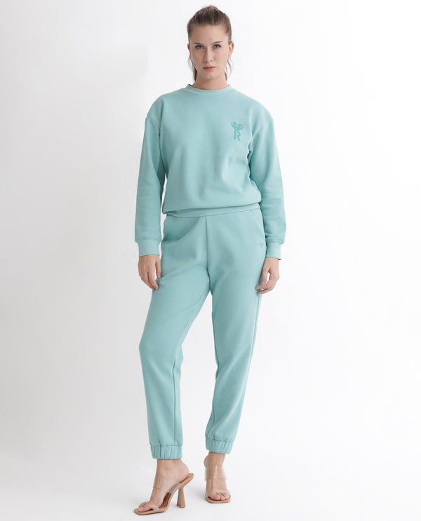 Rareism Articale Women Pelso Turq Poly Cotton Fabric Full Sleeves Cuffed Sleeve Ribbed Collar Relaxed Fit Plain Sweatshirt