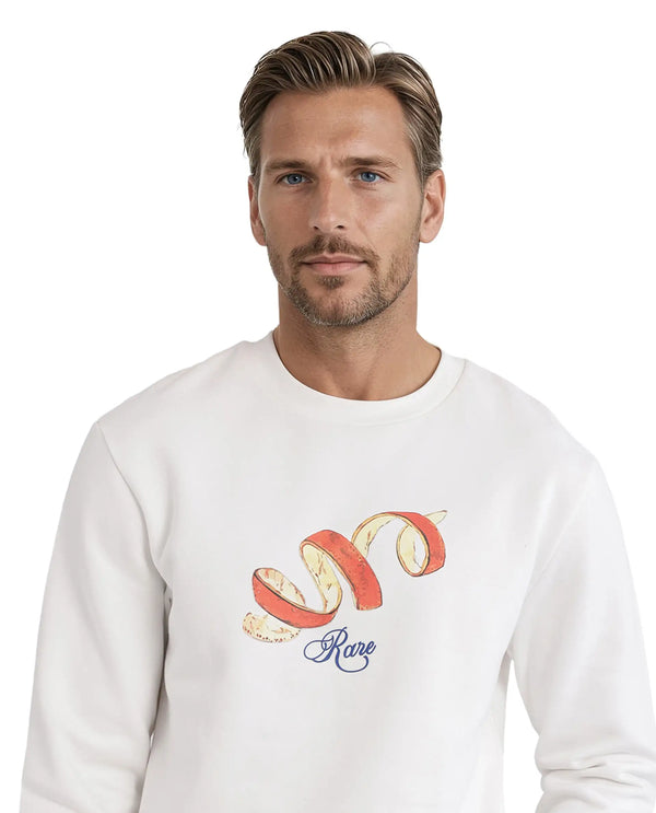 Rare Rabbit Men Pend White Cotton Blend Full Sleeve Crew Neck Boxy Fit Printed Sweatshirt