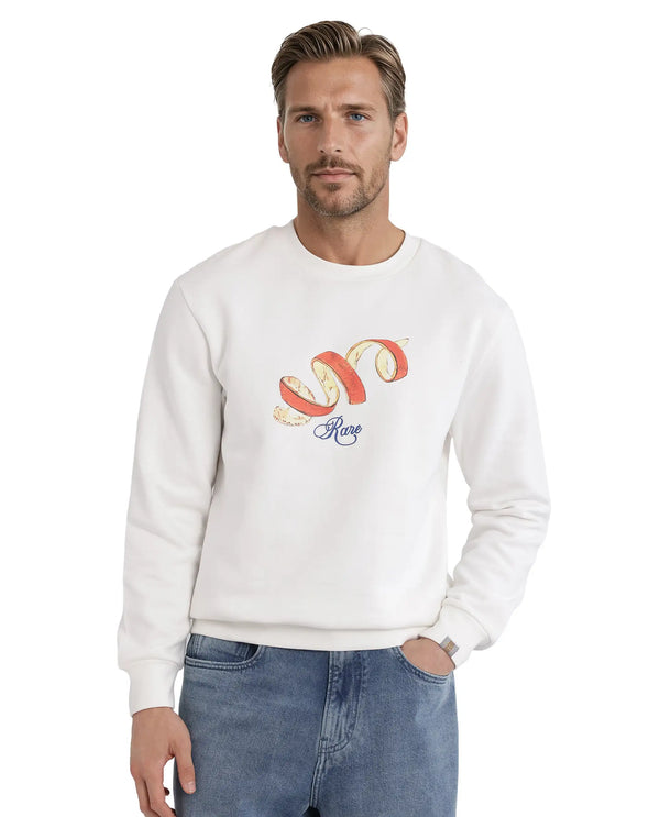 Rare Rabbit Men Pend White Cotton Blend Full Sleeve Crew Neck Boxy Fit Printed Sweatshirt