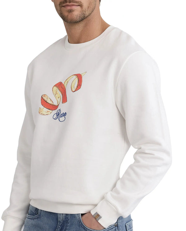 Rare Rabbit Men Pend White Cotton Blend Full Sleeve Crew Neck Boxy Fit Printed Sweatshirt