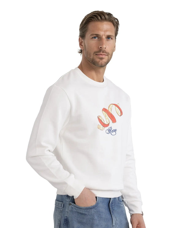 Rare Rabbit Men Pend White Cotton Blend Full Sleeve Crew Neck Boxy Fit Printed Sweatshirt
