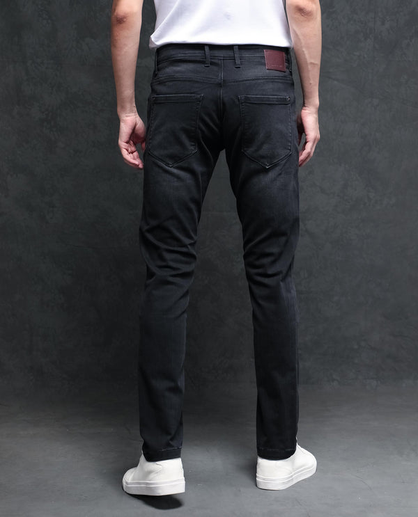 Rare Rabbit Men's Orleans Black Mid Wash Mid-Rise Slim Fit Jeans