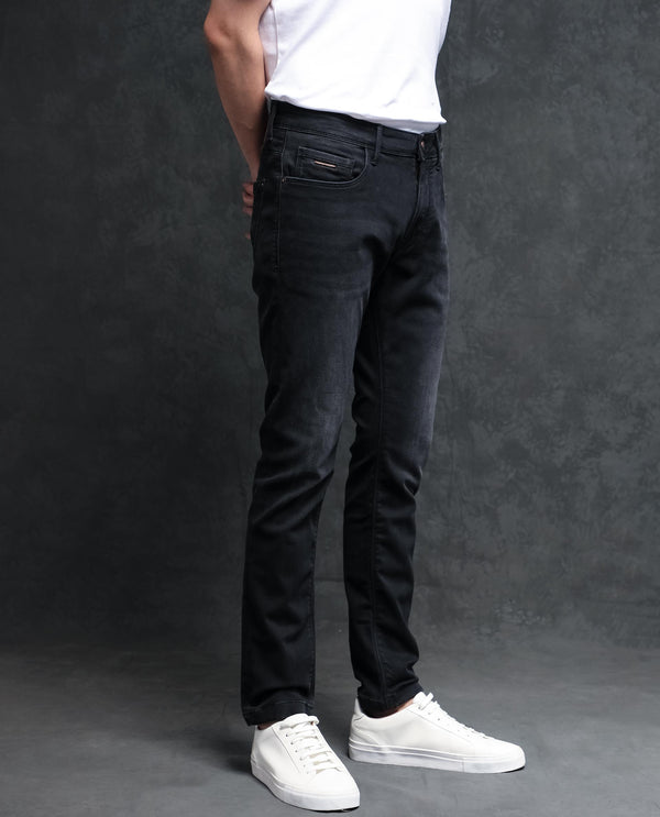 Rare Rabbit Men's Orleans Black Mid Wash Mid-Rise Slim Fit Jeans
