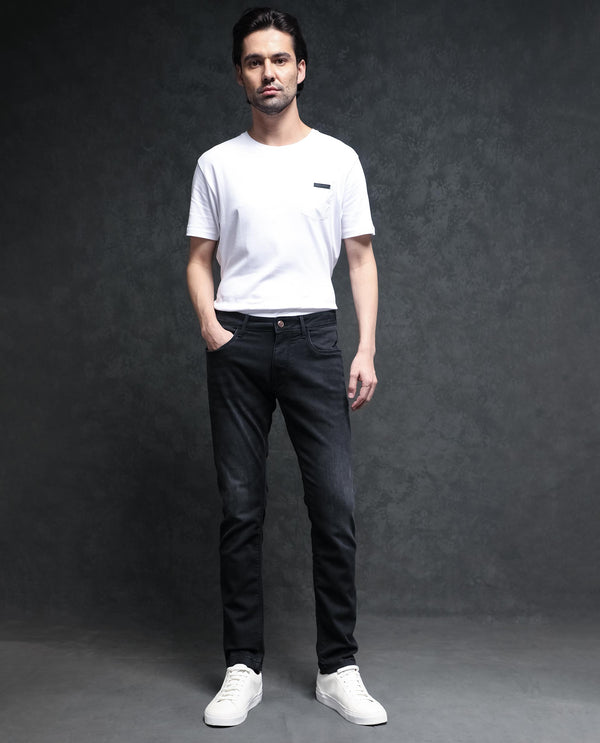 Rare Rabbit Men's Orleans Black Mid Wash Mid-Rise Slim Fit Jeans