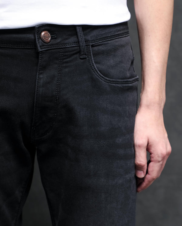 Rare Rabbit Men's Orleans Black Mid Wash Mid-Rise Slim Fit Jeans