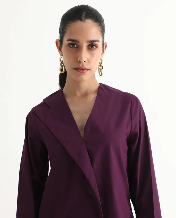 Rareism Women Perdu Purple Bell Sleeves V-Neck Plain Top