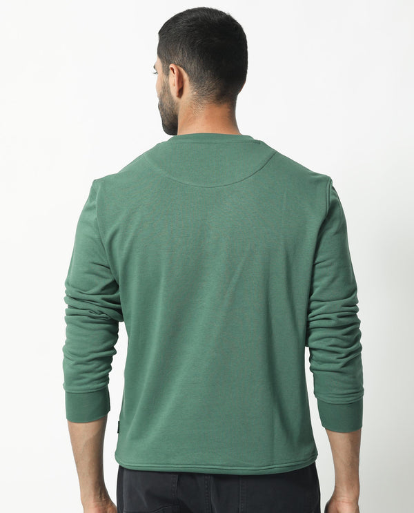Rare Rabbit Men's Perez Green Cotton Polyester Full Sleeves Logo Graphic Print Sweatshirt