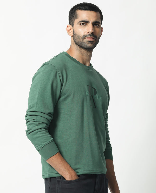 Rare Rabbit Men's Perez Green Cotton Polyester Full Sleeves Logo Graphic Print Sweatshirt