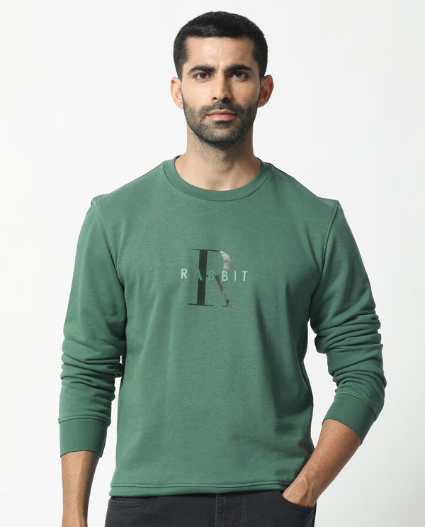 Rare Rabbit Men's Perez Green Cotton Polyester Full Sleeves Logo Graphic Print Sweatshirt