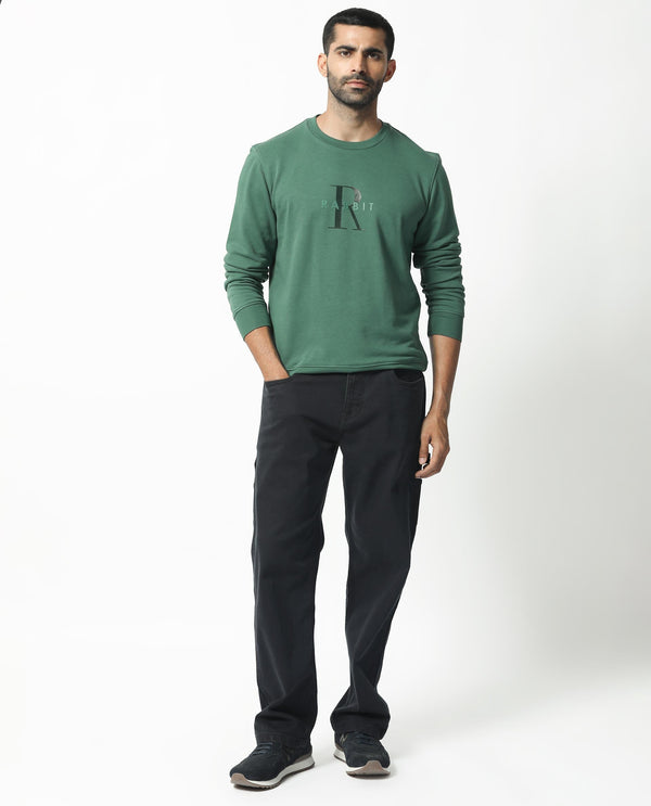 Rare Rabbit Men's Perez Green Cotton Polyester Full Sleeves Logo Graphic Print Sweatshirt