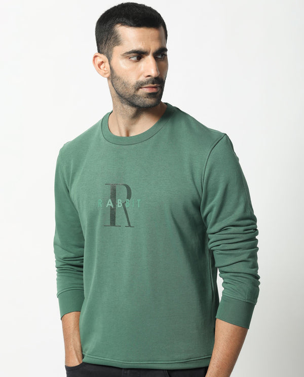 Rare Rabbit Men's Perez Green Cotton Polyester Full Sleeves Logo Graphic Print Sweatshirt