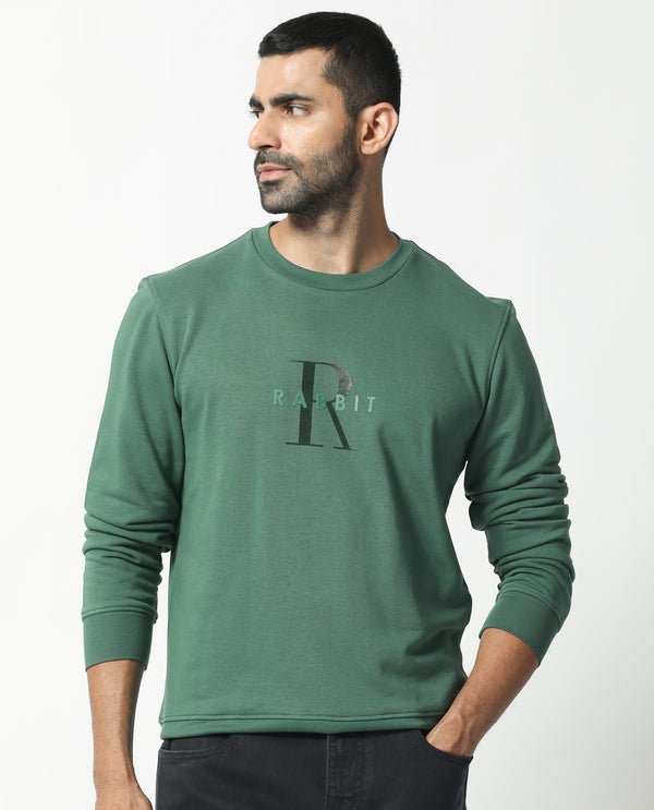 Rare Rabbit Men's Perez Green Cotton Polyester Full Sleeves Logo Graphic Print Sweatshirt