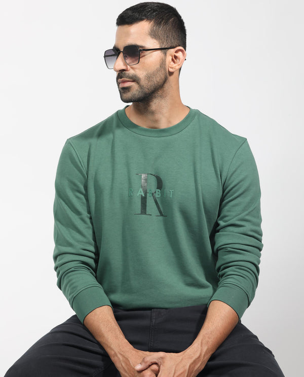 Rare Rabbit Men's Perez Green Cotton Polyester Full Sleeves Logo Graphic Print Sweatshirt