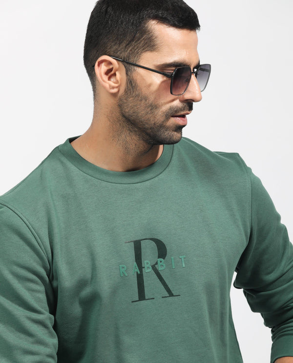 Rare Rabbit Men's Perez Green Cotton Polyester Full Sleeves Logo Graphic Print Sweatshirt