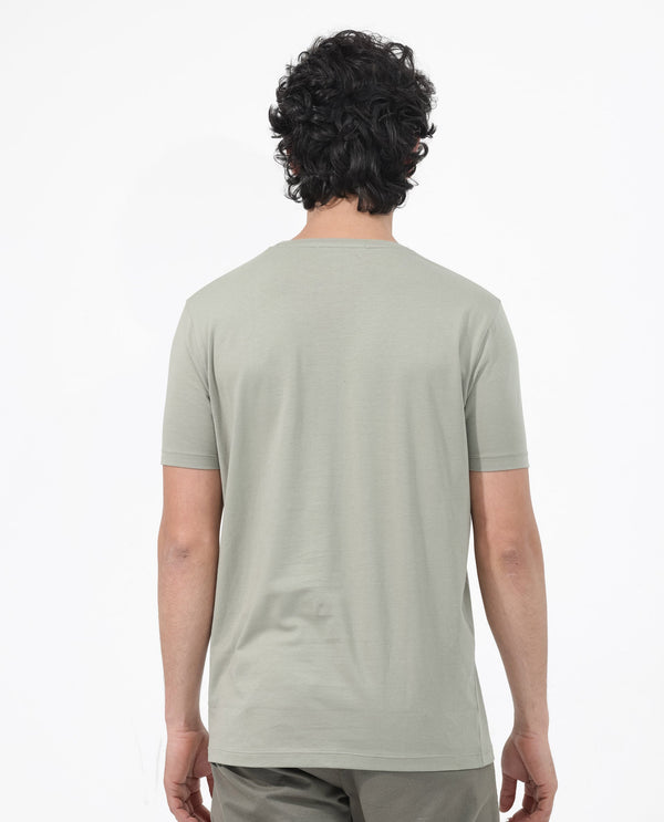Rare Rabbit Articale Mens Perrin Dusky Green Cotton Polyester Fabric Short Sleeve Crew Neck Slim Fit Graphic Printed T-Shirt