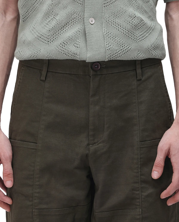 Rare Rabbit Men's Petro Dark Olive Cotton Elastane Fabric Straight Fit Cargo Style Trouser