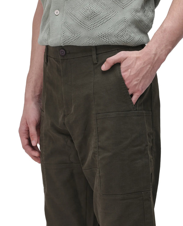 Rare Rabbit Men's Petro Dark Olive Cotton Elastane Fabric Straight Fit Cargo Style Trouser