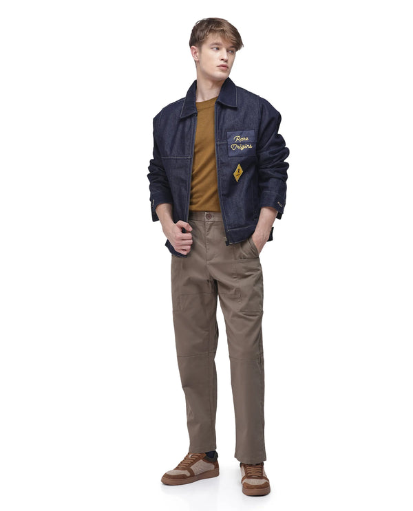 Rare Rabbit Men's Petro Dusky Olive Cotton Elastane Fabric Straight Fit Cargo Style Trouser