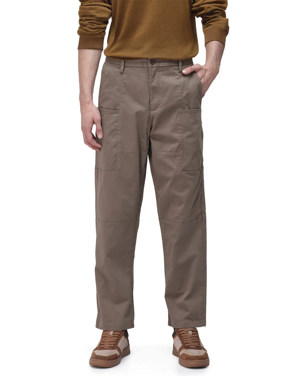 Rare Rabbit Men's Petro Dusky Olive Cotton Elastane Fabric Straight Fit Cargo Style Trouser