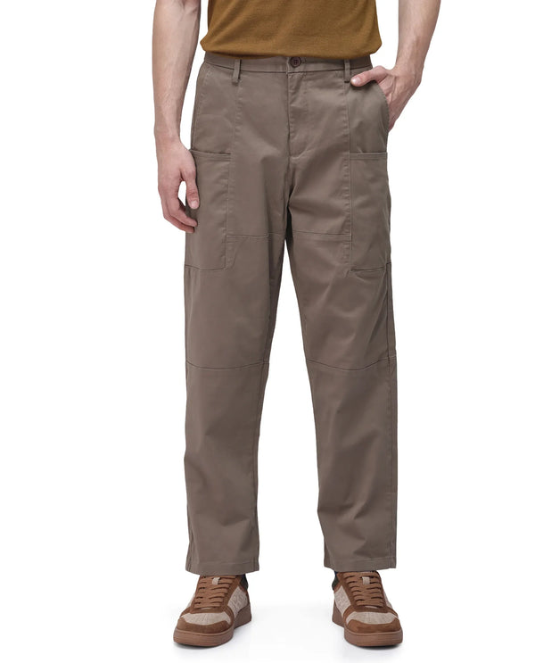 Rare Rabbit Men's Petro Dusky Olive Cotton Elastane Fabric Straight Fit Cargo Style Trouser