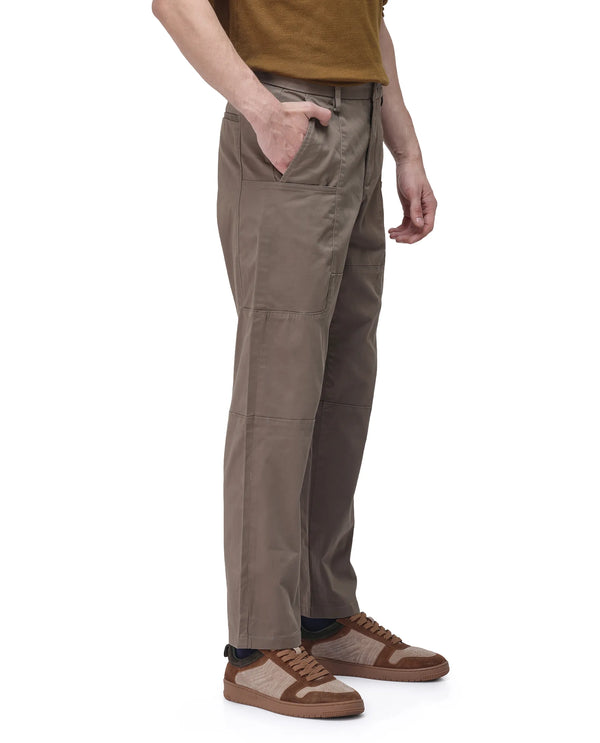 Rare Rabbit Men's Petro Dusky Olive Cotton Elastane Fabric Straight Fit Cargo Style Trouser