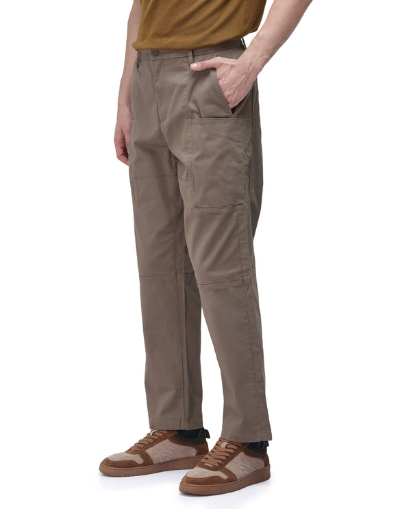 Rare Rabbit Men's Petro Dusky Olive Cotton Elastane Fabric Straight Fit Cargo Style Trouser