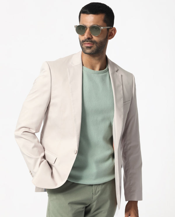 Rare Rabbit Men's Peyton Light Beige Polyester Viscose Fabric Notch Lapel Single Breasted Tailored Fit Solid Blazer
