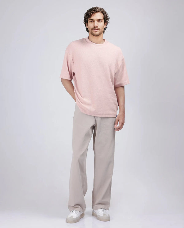 Rare Rabbit Men Phix Light Pink Poly Blend Fabric Short Sleeve Crew Neck Textured T-Shirt