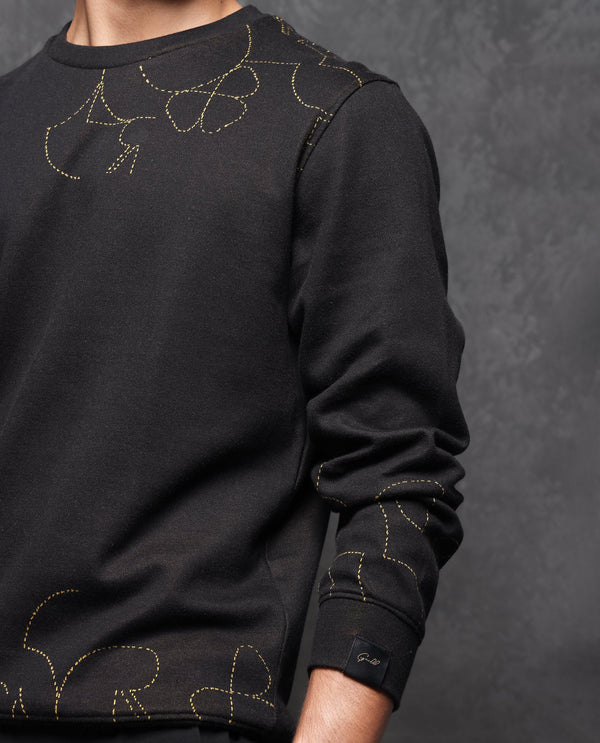 Rare Rabbit Men's Planes Black Cotton Fabric Full Sleeves Graphic Logo Embroidery Sweatshirt
