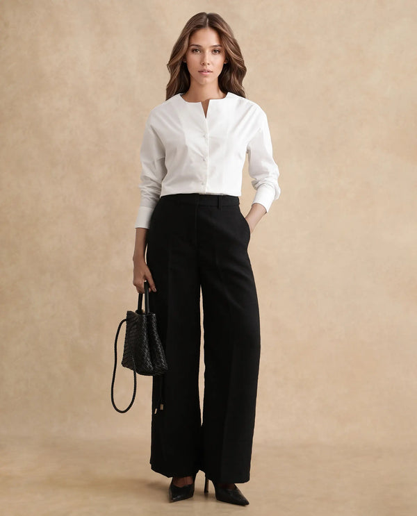 Rareism Women Pidet-B Black Satin Hook Closure Ankle Length Plain Trouser