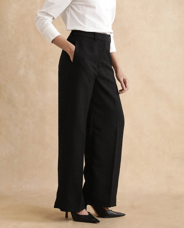 Rareism Women Pidet-B Black Satin Hook Closure Ankle Length Plain Trouser