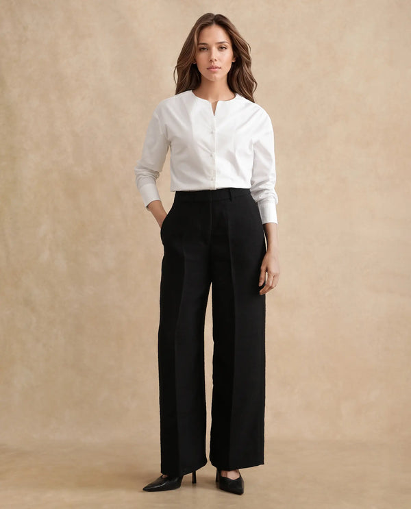 Rareism Women Pidet-B Black Satin Hook Closure Ankle Length Plain Trouser