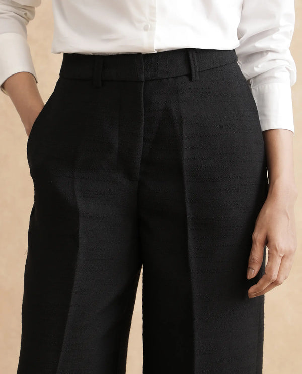 Rareism Women Pidet-B Black Satin Hook Closure Ankle Length Plain Trouser