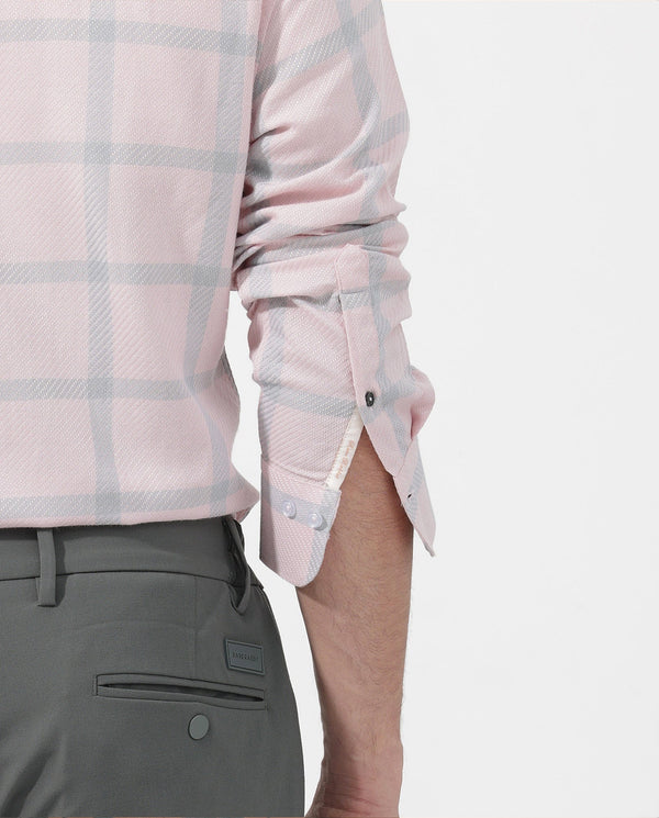 Rare Rabbit Mens Pierce Pink Cotton Viscose Fabric Full Sleeves Checks Shirt