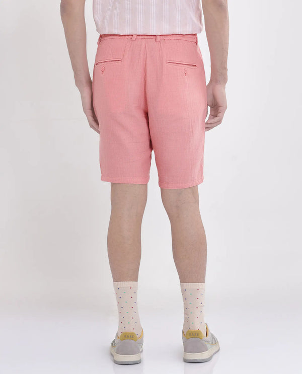 Rare Rabbit Men Pinto-25 Light Peach Cotton Fabric Drawstring Closure Knee Length Plain Shorts