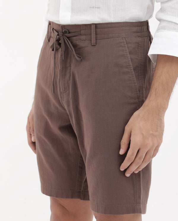 Rare Rabbit Men's Pinto Brown Cotton Fabric Knee Length Solid Shorts